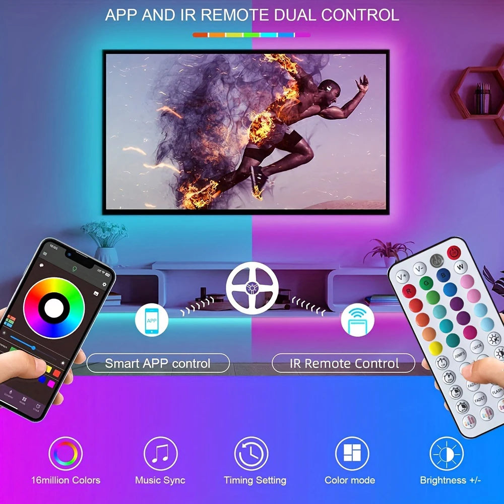 Music Sync RGB LED Strip Lights – App Control & Remote, Color Changing for Bedroom, Party, TV Backlight
