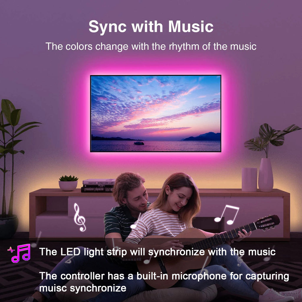 Music Sync RGB LED Strip Lights – App Control & Remote, Color Changing for Bedroom, Party, TV Backlight